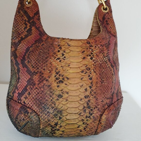 Red green orange Brown tan black rainbow leather hobo cowgirl snakeskin purse - Picture 3 of 11